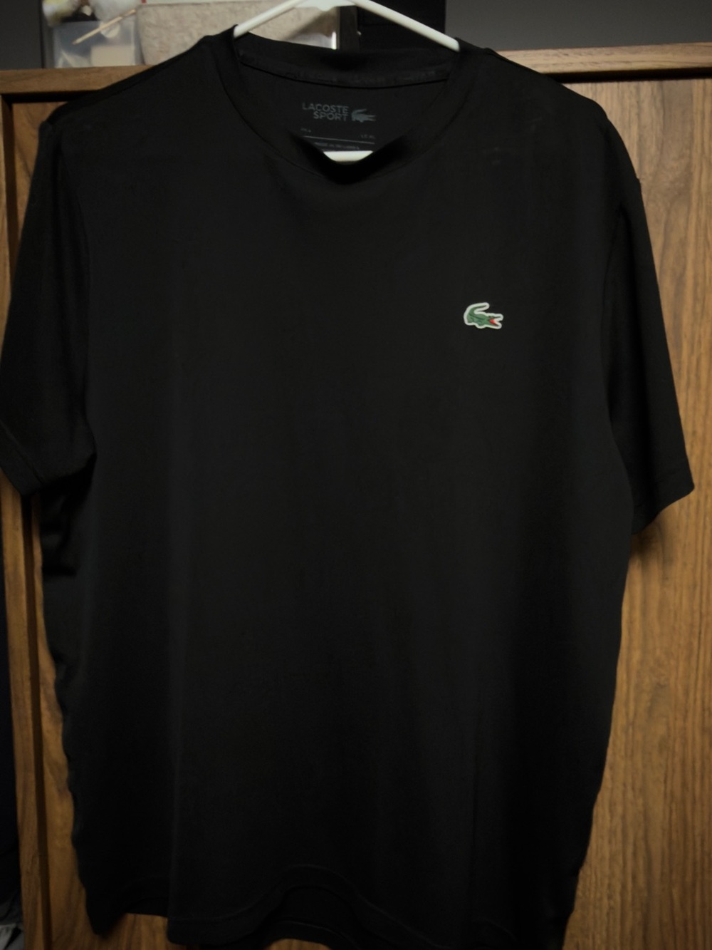 Lacoste Black Short Sleeve Crew Neck Tee with Green Crocodile Logo